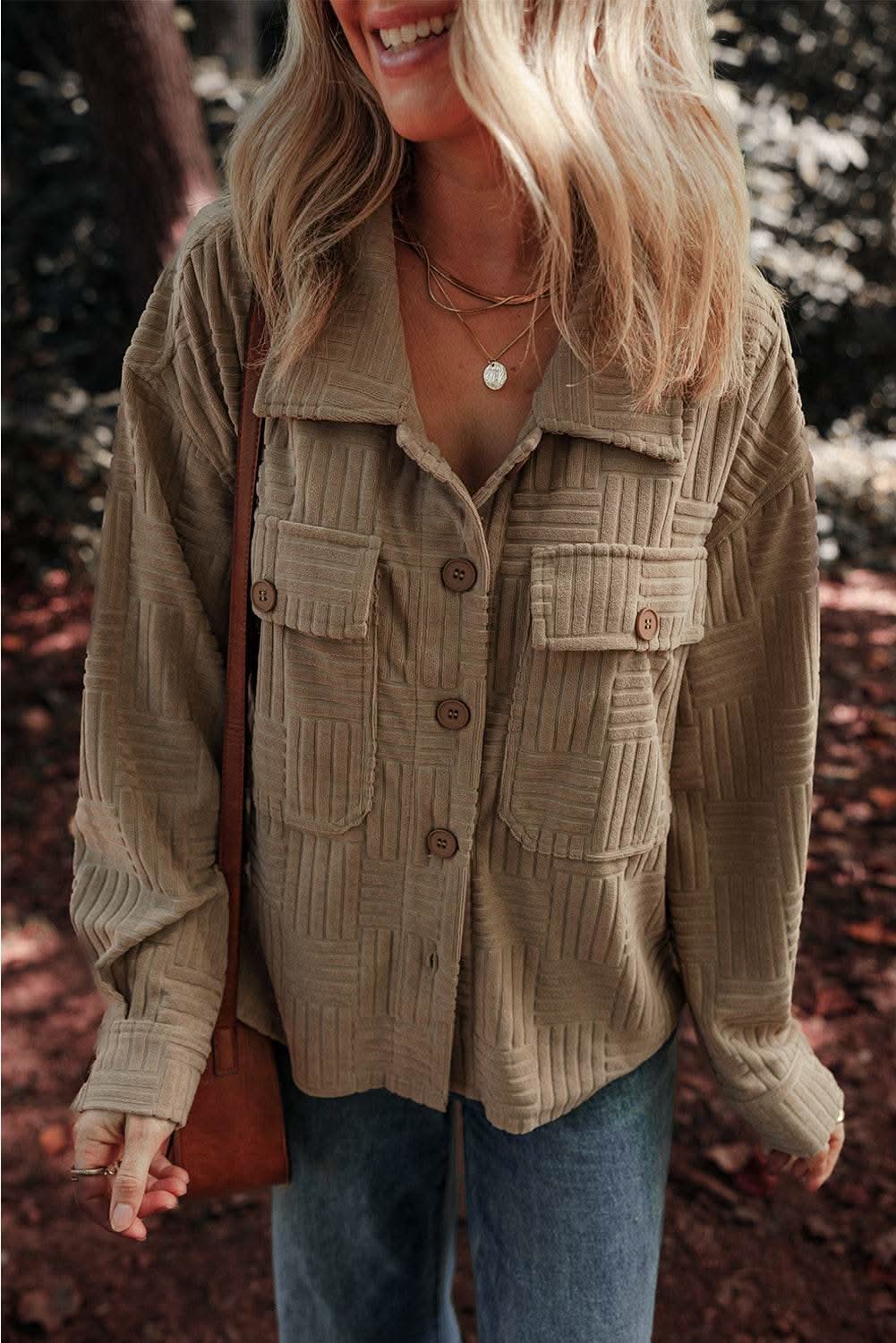 Chic dark khaki shacket with pockets - Love Salve